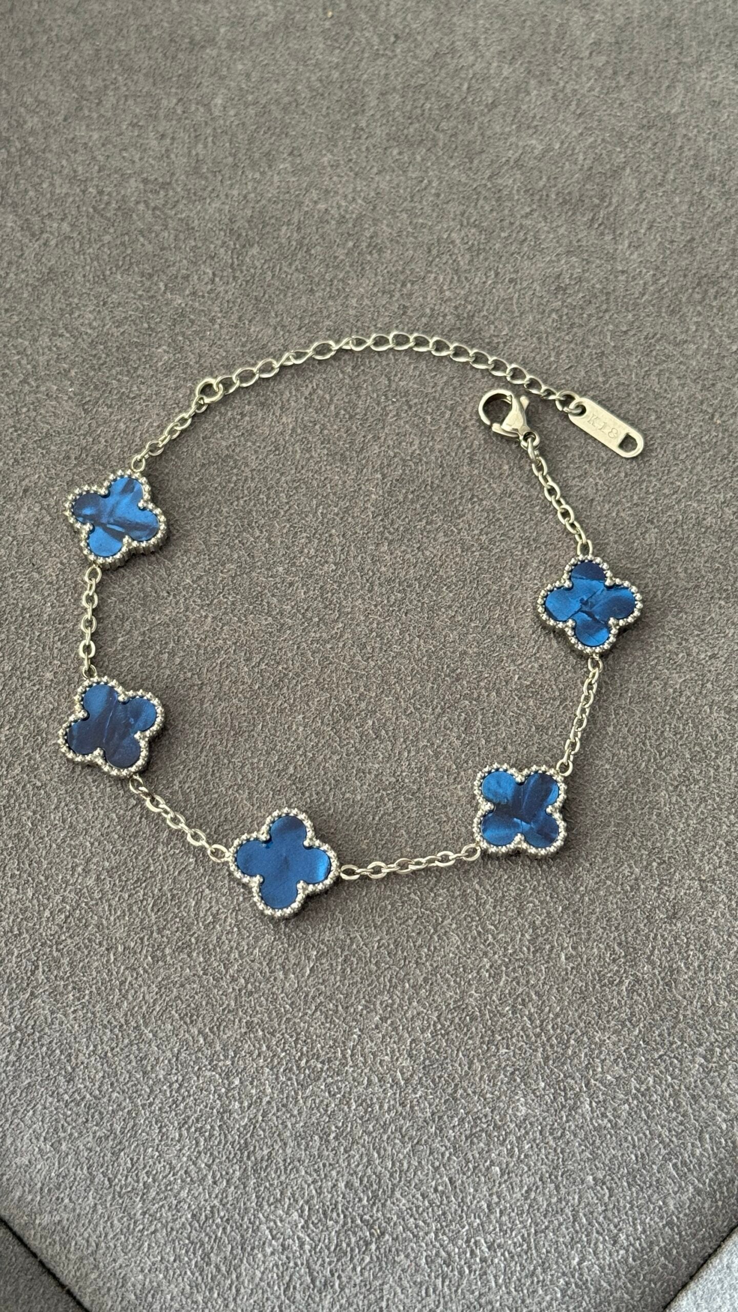 PULSERA TRÉBOL AZUL / PLATA