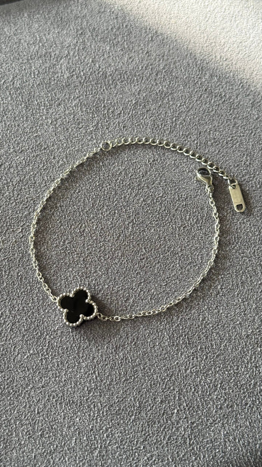 PULSERA TRÉBOL ONE PLATA / NEGRO
