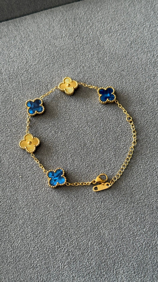 PULSERA TRÉBOL AZUL / ORO
