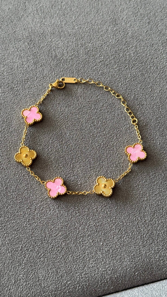 PULSERA TRÉBOL ROSA / DIAMANTES