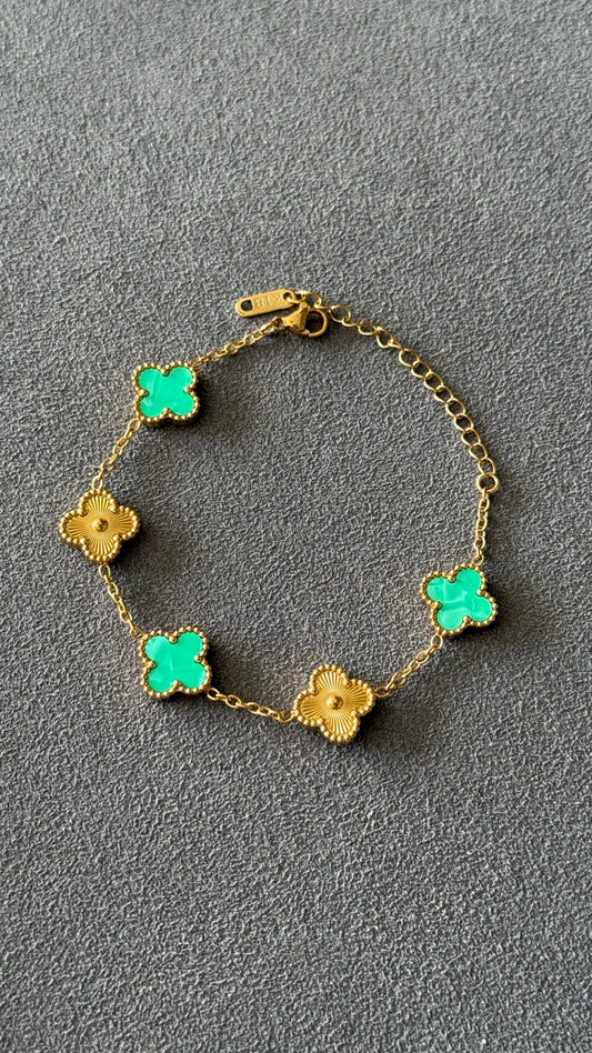 PULSERA TRÉBOL TURQUESA / ORO
